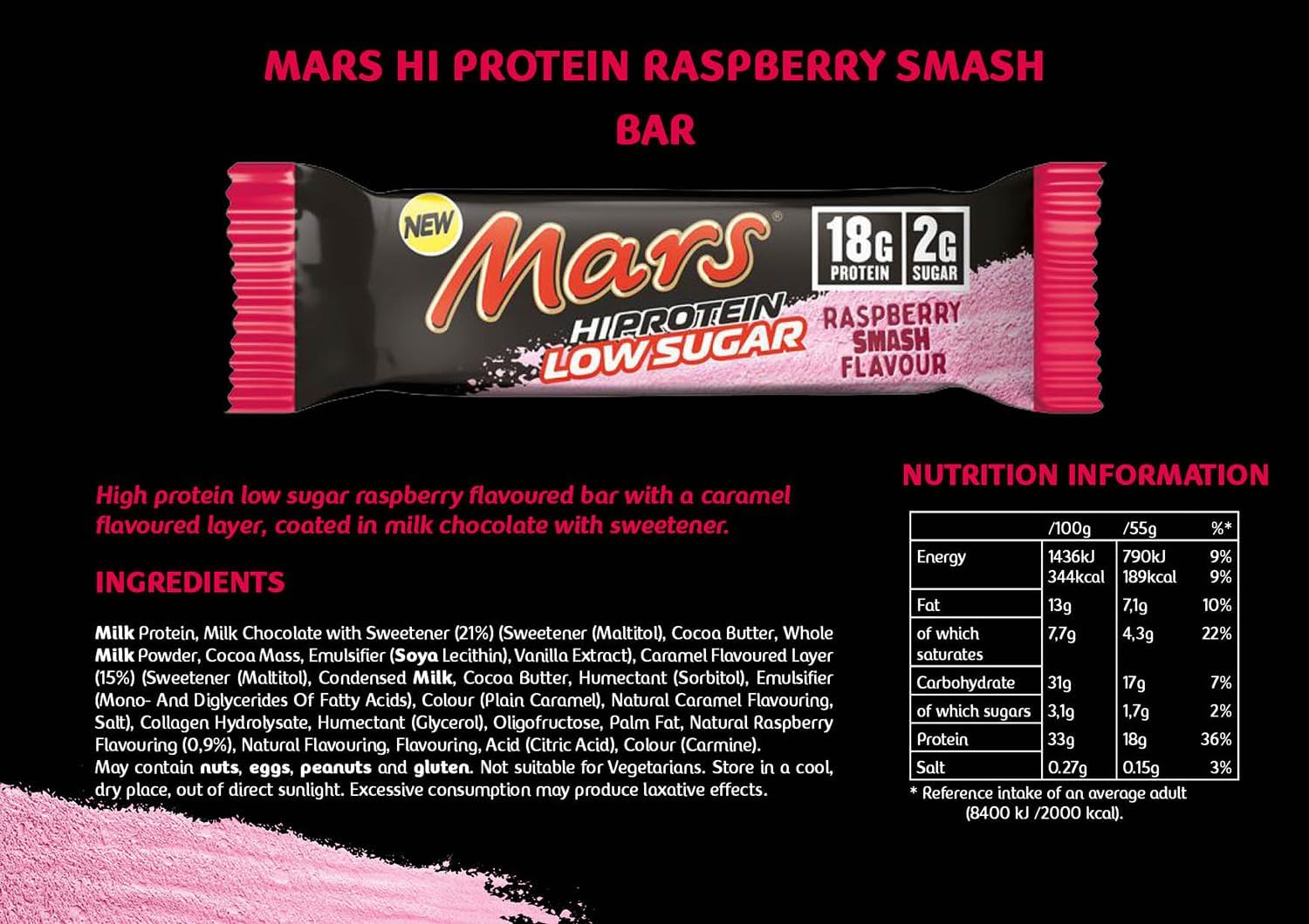Mars Low Sugar High Protein Bar · Raspberry Smash · 12x55g - Image 3